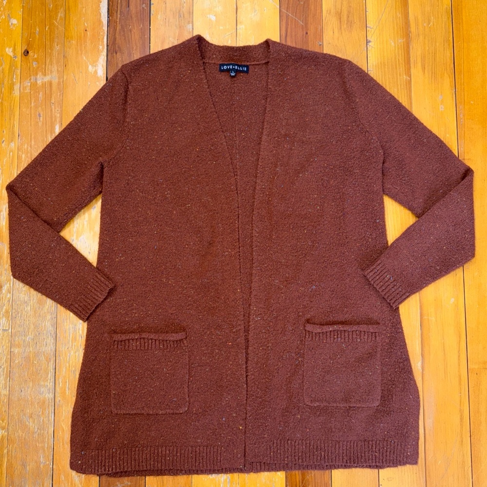 Love Ellie Open Front Cardigan W/ Pockets Brown/Multicolor Sz L